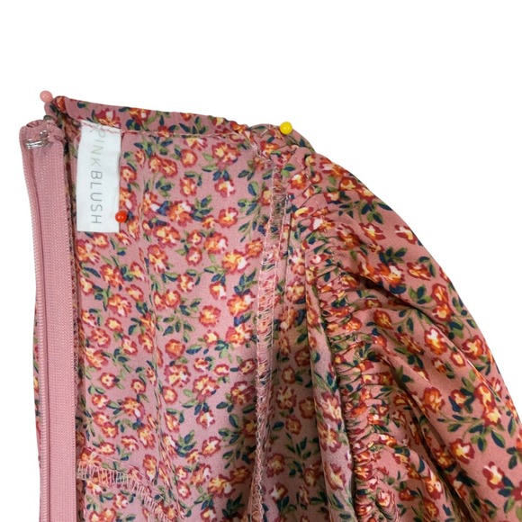 PinkBlush Floral Maxi Dress M Puff Sleeve Sweetheart Tiered Milkmaid Soft Girl - Picture 8 of 13